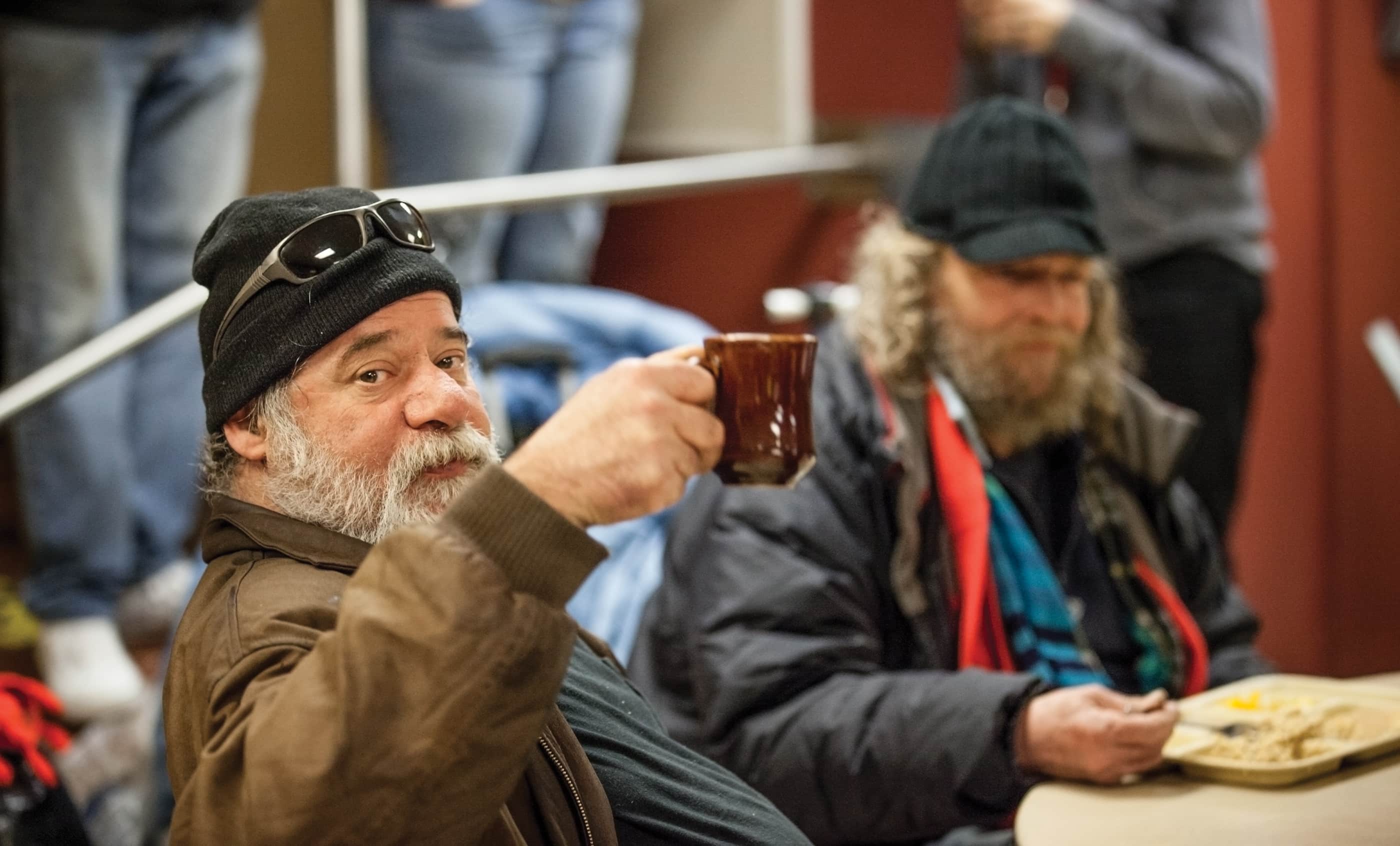 Portland Rescue Mission Photography; Man Toasting
