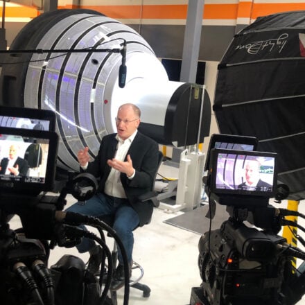 cameras filming John Alder about ZAP-X