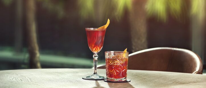 Negronis on a table outside