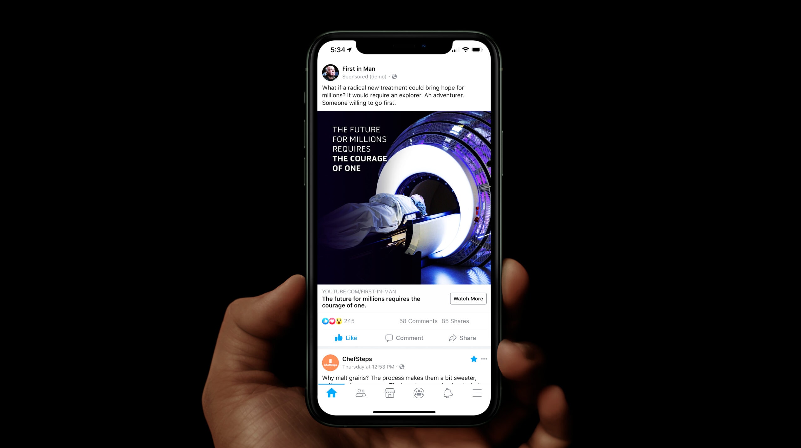 iPhone displaying youtube ad for First in Man Film